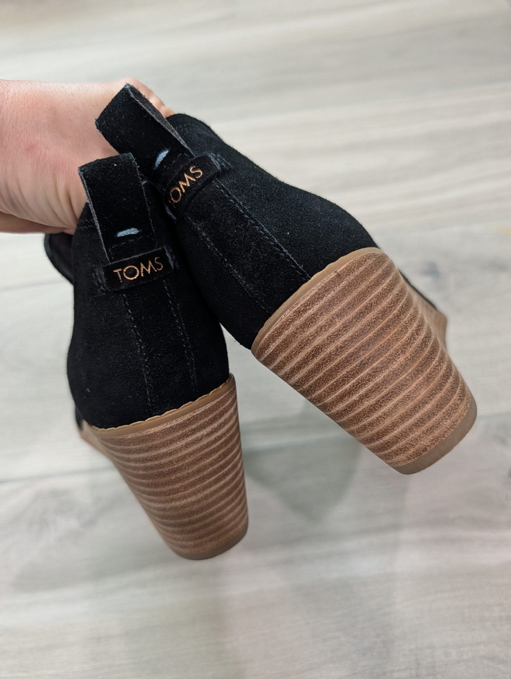 Toms Black Wedge Ankle Booties Size 11 - Picture 4 of 9